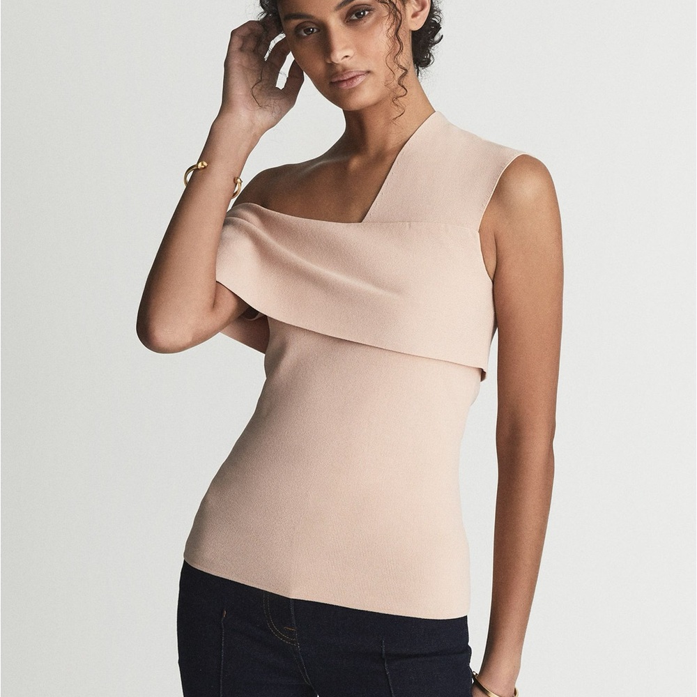 Reiss Etta Asymmetric Neck Top in Blush